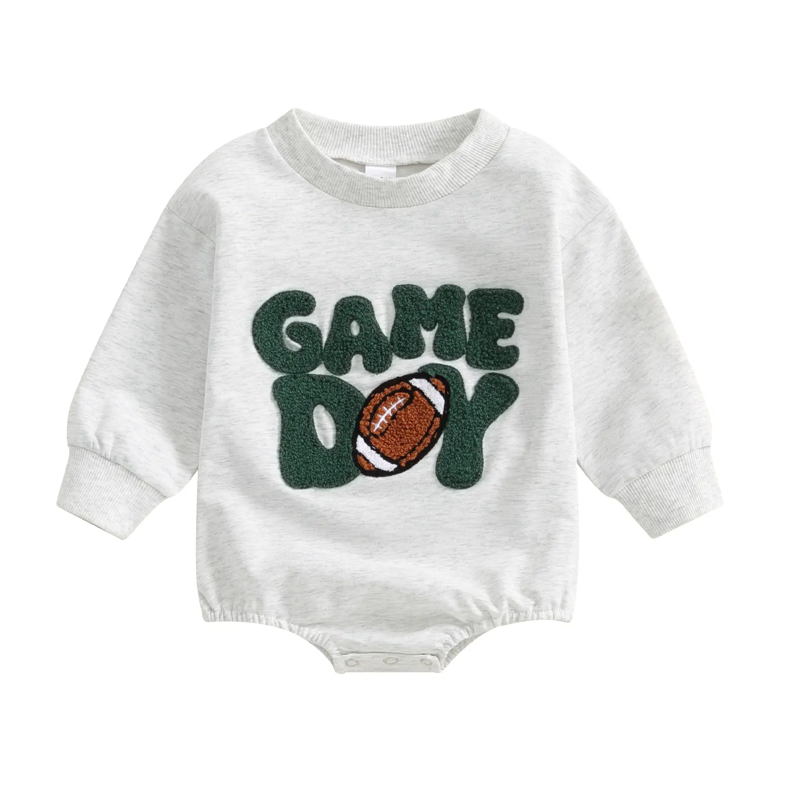 Baby Football Outfits Girl Boy Embroidered Football Sweatshirt Romper Long Sleeve Bubble Romper Fall Sweater Onesie