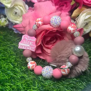Thin patience wristlet keychain color scheme posh pink, mauve, leopard print and bling silicone beads made with wire