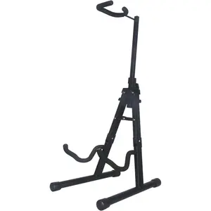 Guitar Stand for Pet Owners - Folding Acoustic Electric Classic Guitars Bass and Banjo Stand Adjustable Height 13'' to 25'' with Holder Black