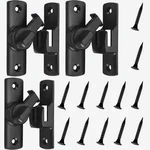 3pcs Aluminum Door Latch, Door Hardware, No Power Sliding Barn Security Lock, 90/180 Degree Opening, Solid Metal, No Drilling Installation