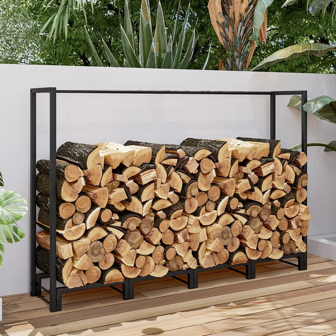 5ft Heavy Duty Metal Firewood Rack Holder - Wood Storage Organizer with Installation Tools, 12.01in Deep, 41.34in Size, Waterproof, Assembly Required for Outdoor Patio/Deck or Indoor Fireplace