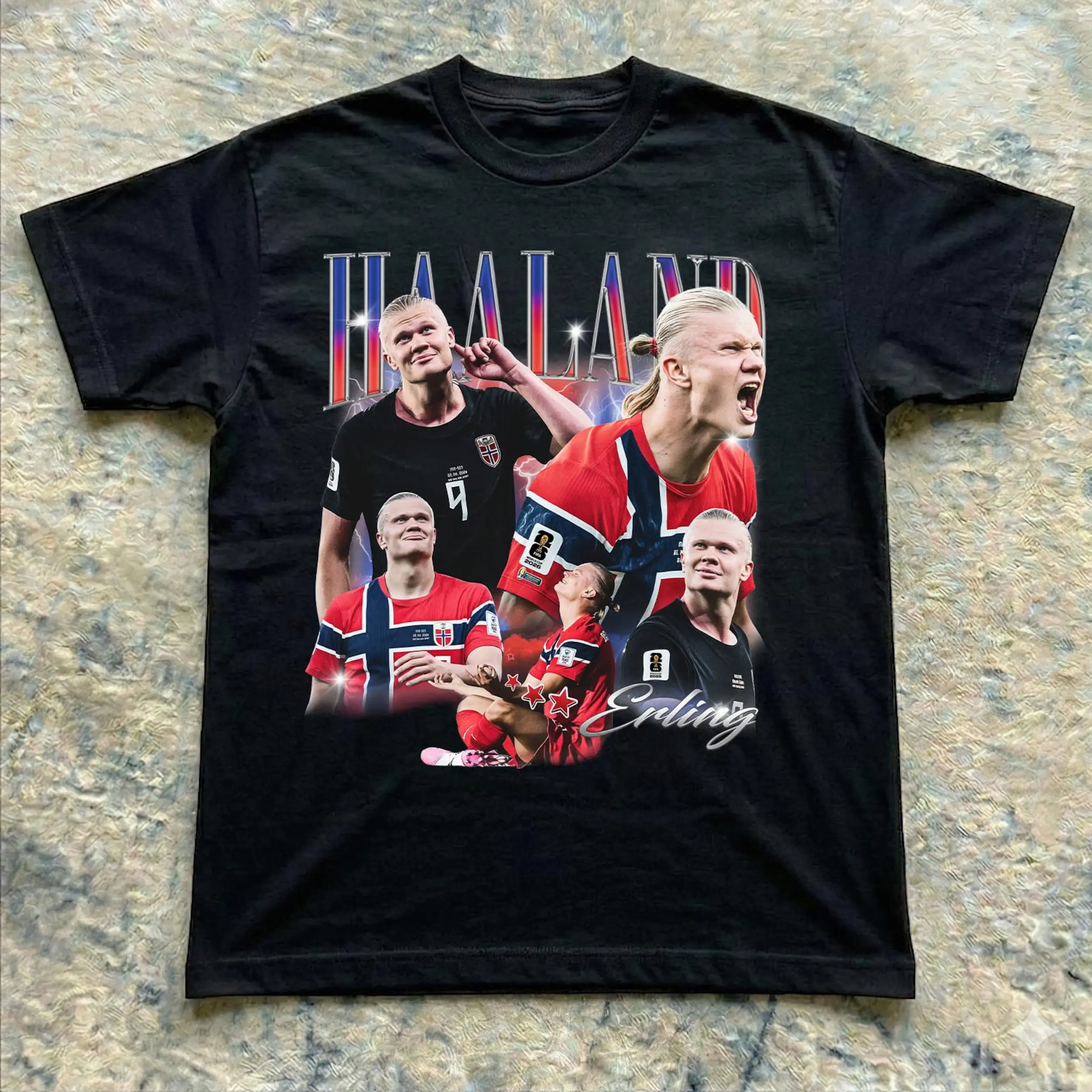 Erling Soccer Y2k Graphic Tee, Funny Norway Youth Shirt, Retro Portrait Soccer Player Unisex T-Shirt for Adults & Kids