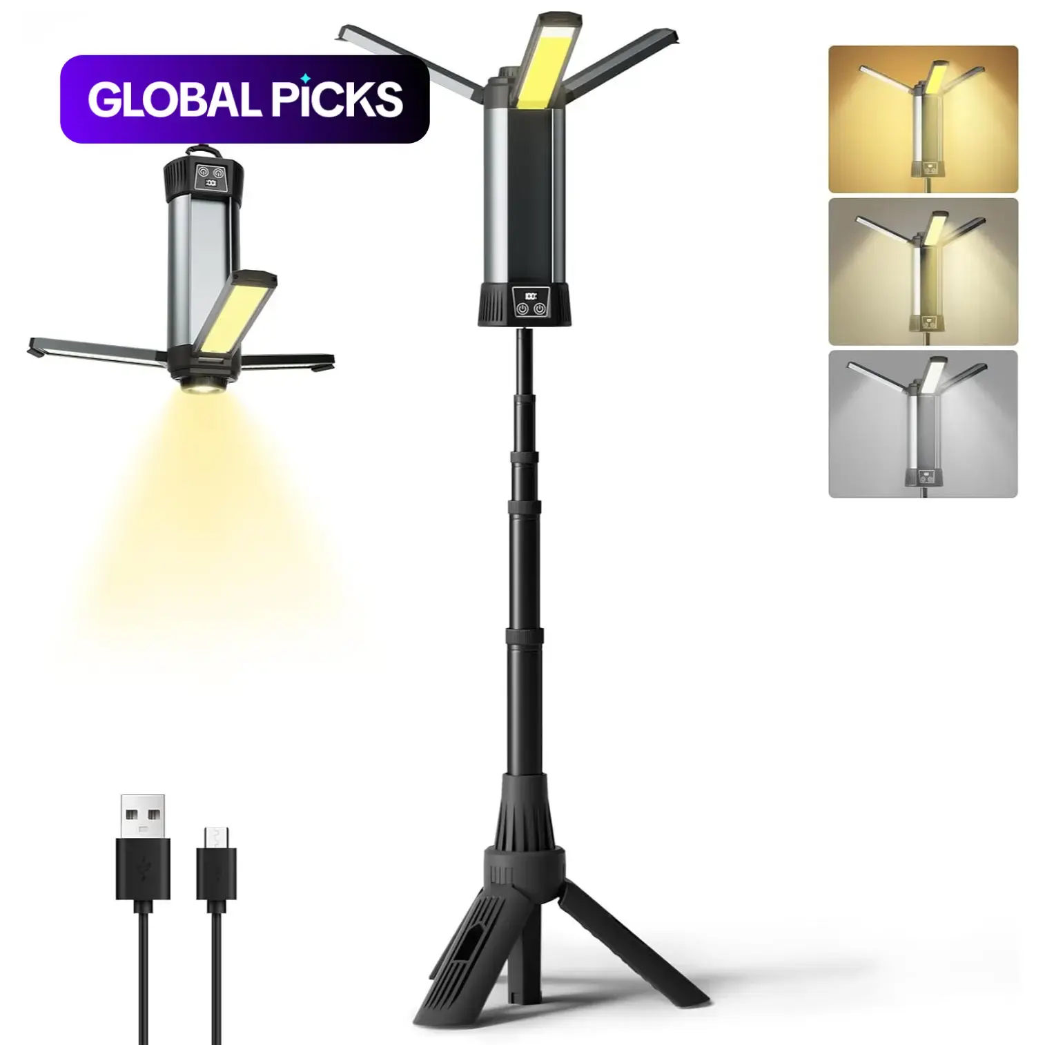 Rechargeable LED Fishing Light with Stand, 3500K / 6500K Adjustable Fishing Light with Detachable Tripod & Hook, Outdoor Spotlight for Camping and Fishing, Camping Lights #GLOBAL PICKS