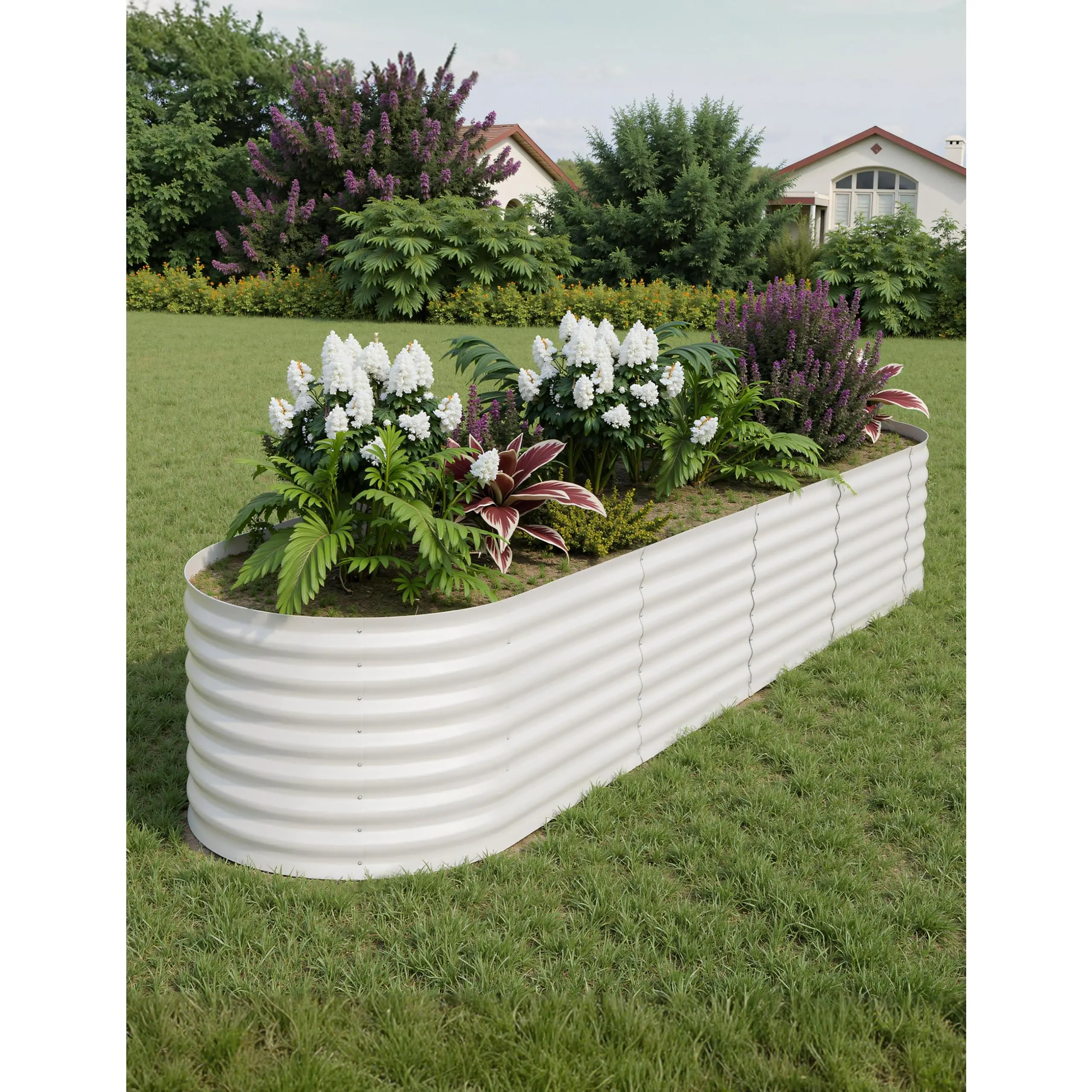 GARVEE Rectangular Raised Garden Bed - 8ft Length, 24" Tall Galvanized Metal Planter Box, Rust-Resistant Beige Outdoor Bed for Vegetables, Easy Assembly