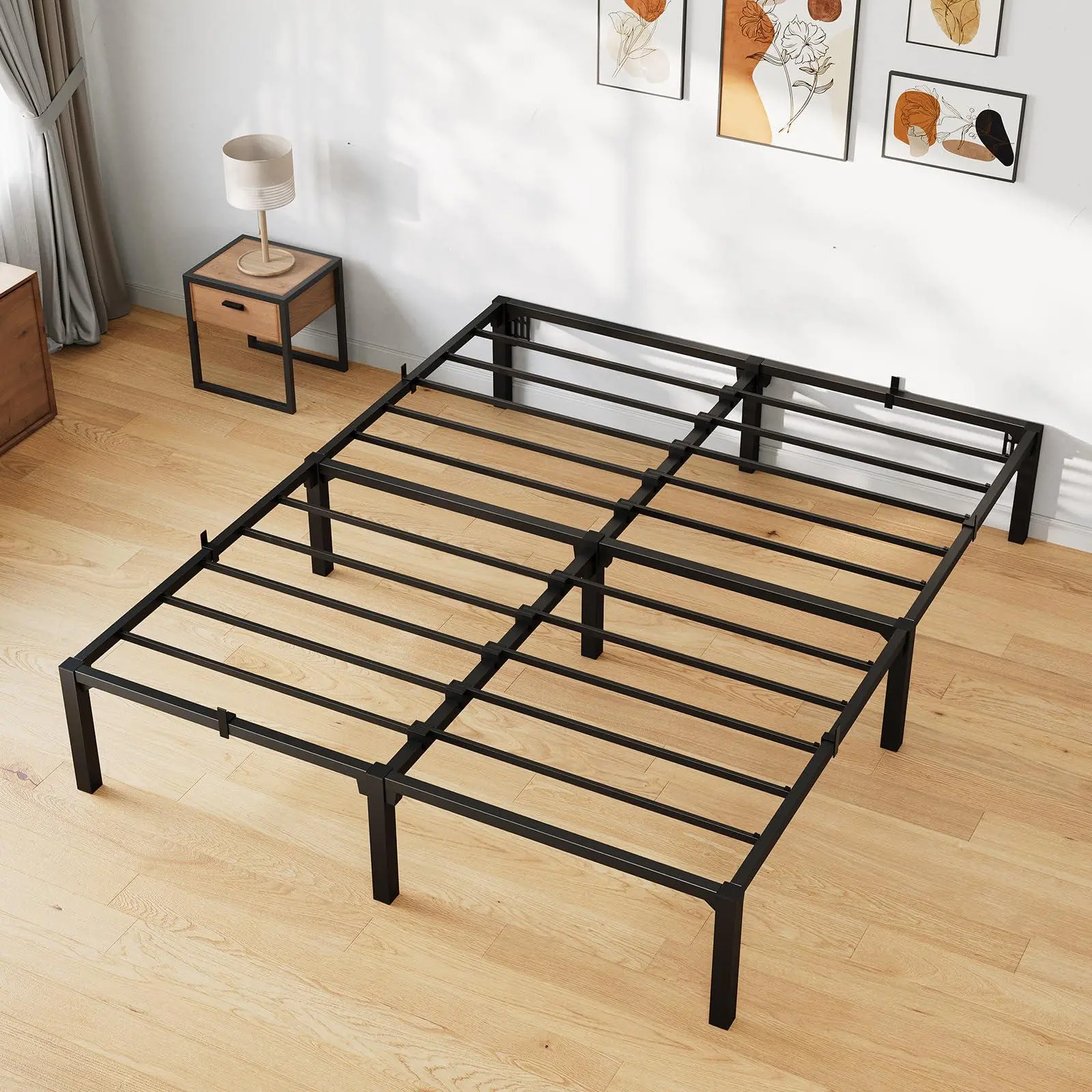 14-Inch King Sized Bed Frame, No-Screw Tool-Free Assembly Metal Platform Bed Base with Sturdy Steel Slats, Disassembles Easily for Bedroom Apartment