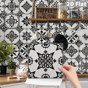 24pcs Floral Collection Wall Stickers, Kitchen Self-Adhesive Tile Stickers, Bathroom Decor Moroccan PVC Decal Art Mural, Kitchen Bathroom Decoration, Self Adhesive Tiles