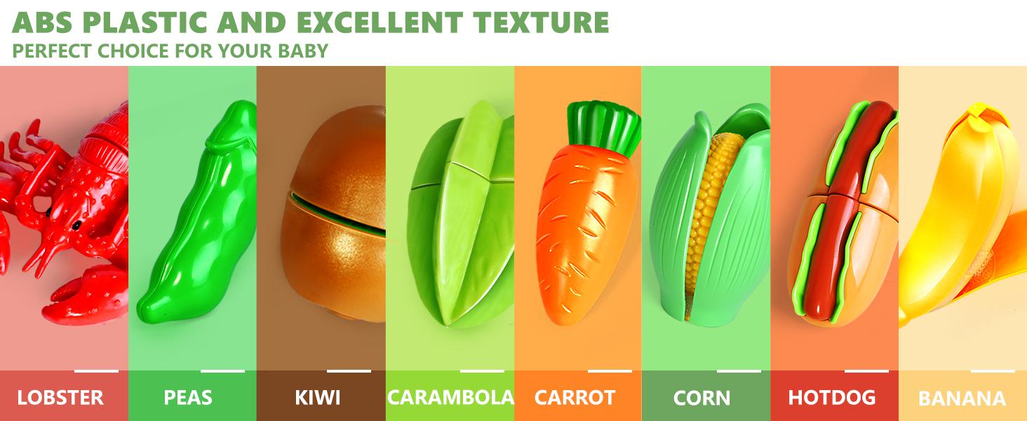 100 Pcs Play Food Set for Kids Kitchen, Pretend Food Toy for Toddlers Age 1-3, Plastics Cutting Fake Food/ Fruit/ Vegetable Accessories with 2 Baskets, Birthday Gifts for 2 3 4 5 Years Old Boys Girls