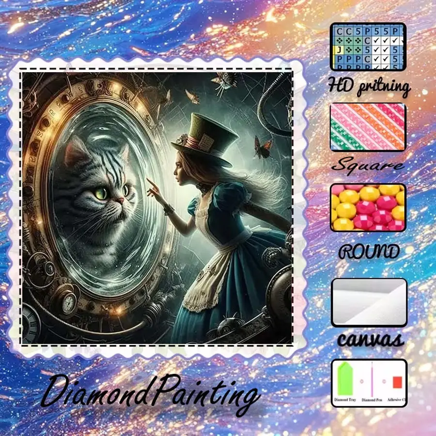 5D-DIY, Diy diamond arts, velvet canvas, diamond art, diamond painting kit, fantasy magic mirror AB diamonds, fairy dust diamonds, crystal diamonds, home decoration, handmade diamond art painting kit, special craft diamond art kit, Diamond Art Tools