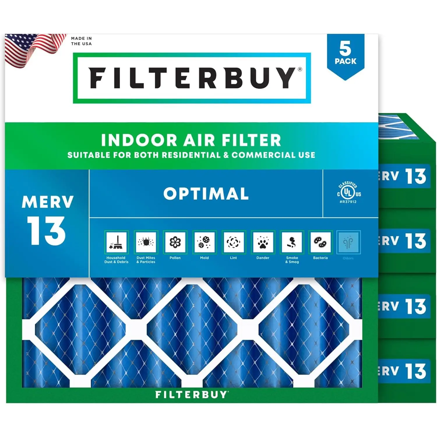 Filterbuy 30x30x4 HVAC AC Furnace Replacement Parts Air Filter (5-Pack), Pleated MERV 13 Optimal Defense (Actual Size: 29.50x29.50x3.75 Inches)