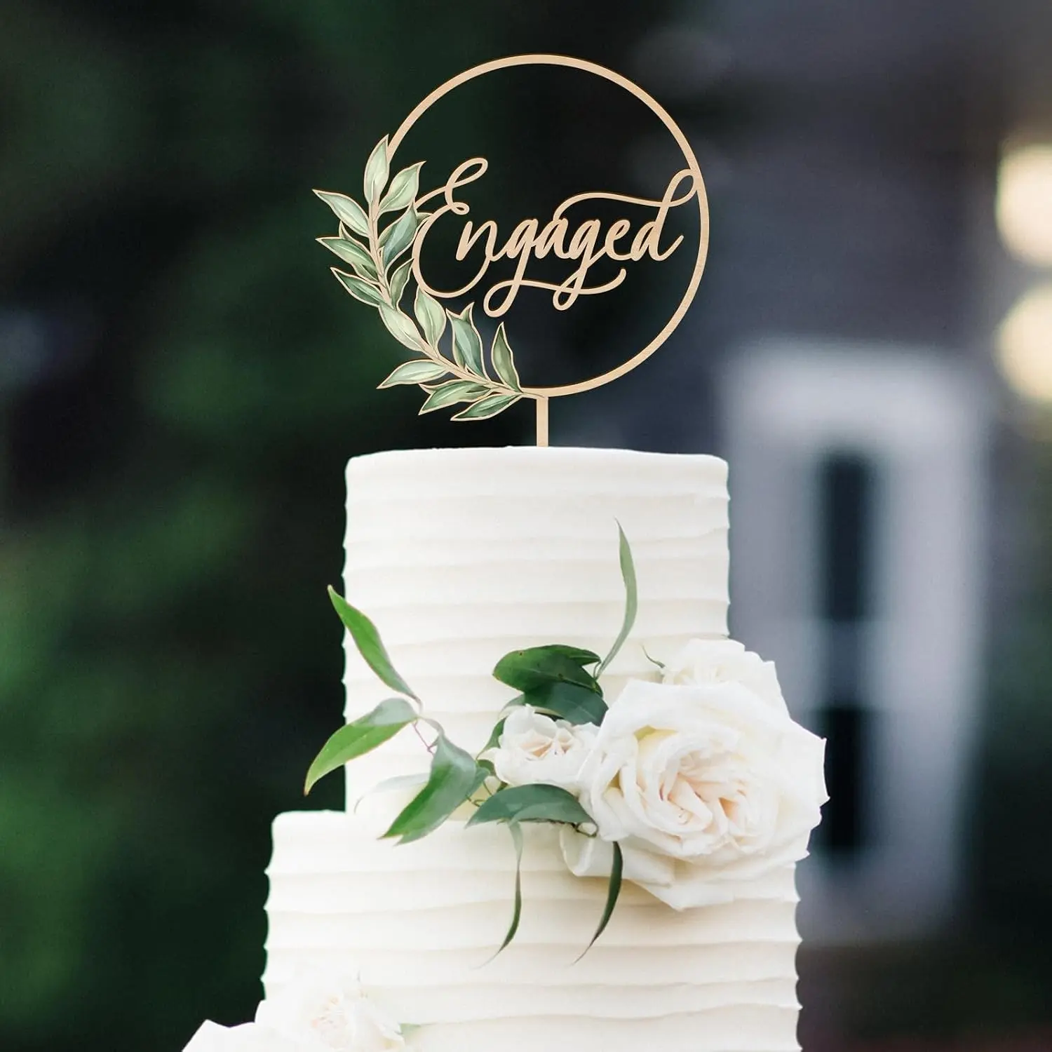Engaged Cake Topper in Wood Greeny Engagement Cake Topper Decoration