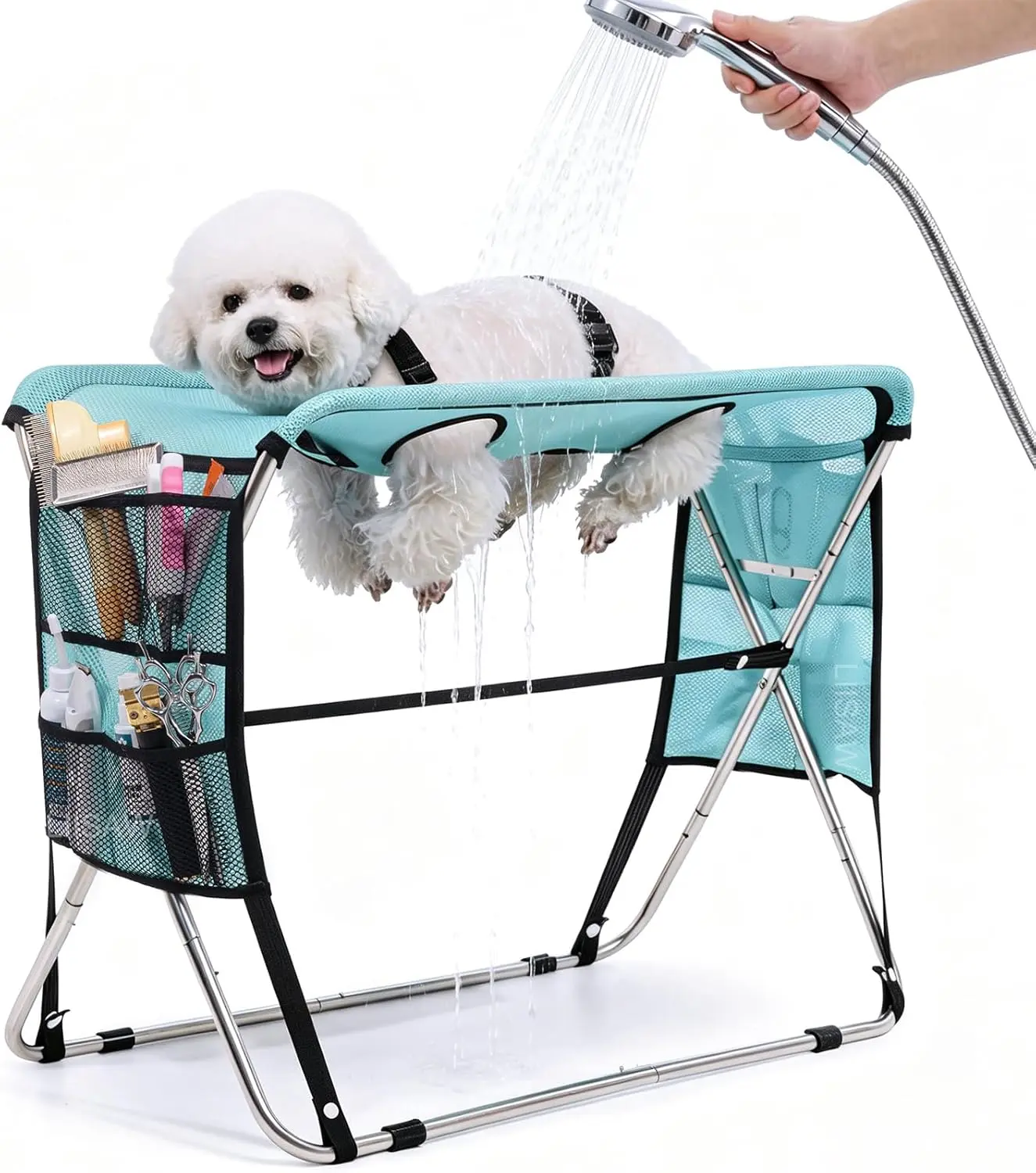 Pet Grooming Hammock with Stand, Foldable Design, Holds Up to 165 Lbs, Joint Protection for Dogs, Restraint Tool for Small & Medium Pets, Ideal for Home and Salon Daily Grooming