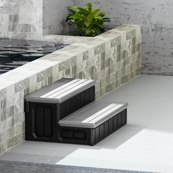 HECASA 2-Step 36-Inch PE Plastic Outdoor Deck Patio Hot Tub Stairs (Open Box), Dark Gray+Black, 350lbs Load Capacity, Easy to Clean, Durable PE Resists Outdoor Wear, Pe Plastic, Easy To Clean