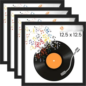 12.5x12.5 Record Frame, Vinyl Frames for 12inch Album Cover, Wall Display for  Decor, Black, 4 Pack