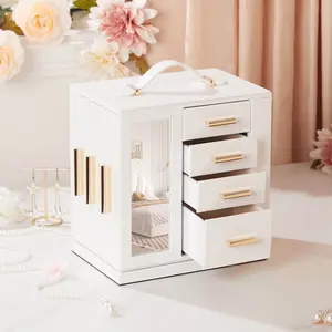 VigorPro 360° Rotating Jewelry Box, Jewelry Organizer with Transparent Window & Mirror for Girls Women