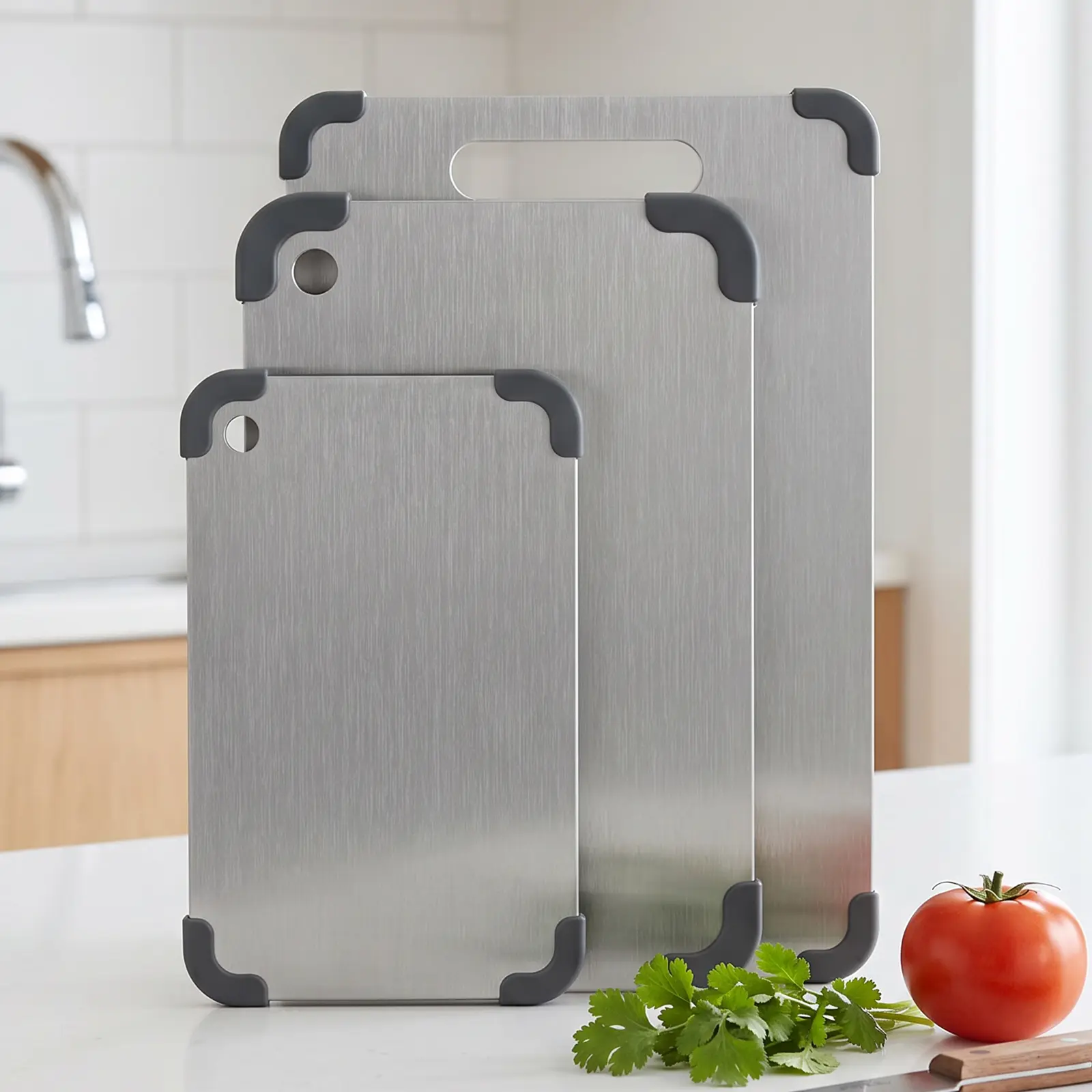 LOVEWE Multi-Purpose 304 Stainless Steel Chopping Board Set - Kitchen Prep Chopping Boards for Meat, Fruit, Vegetables, Steel Cutting Chopping Boards