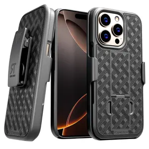 Designed for iPhone 16 15 14 13 12 11 Pro Max Rome Tech Case with Belt Clip Holster Kickstand Cover Phone Combo Case Color Black