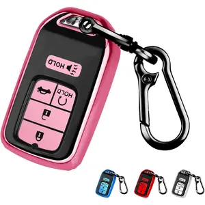 for Honda Key Fob Cover,TPU Protection Key Case for Honda 2015-2021 Civic Accord CRV HRV CRZ Crosstour Pilot Odyssey Ridgeline Passport Smart Remote Key Cover with Keychain(Pink,5 Button)
