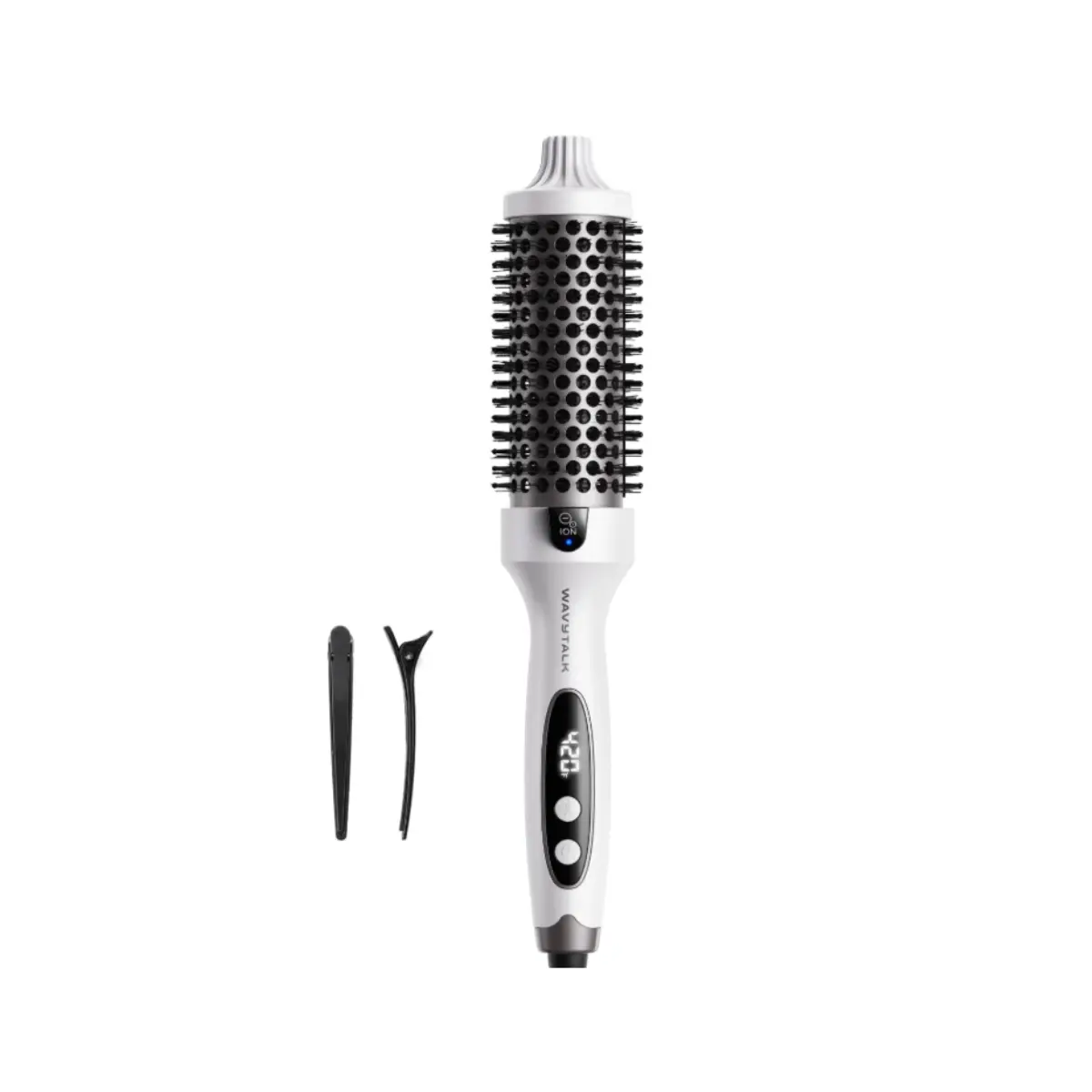 Wavytalk Thermal Brush Blowout Boost 1.5″ Heat Round Brush for Blowout Look | Negative Ion Technology, Tourmaline Ceramic, 5 Temperature Settings Dual Voltage, Less Damage, White