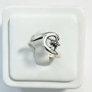 Sterling Silver 925 Turtle Wave Band Ring Sea Jewelry