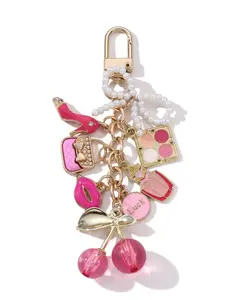 Vintage Elegant Zinc Alloy Keychain with Bow, Cherry and Perfume Charm, Stylish Keychain, Creative High-End Fashion Accessory, Gift for Friends and Family