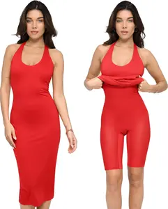 Popilush Backless Halter Midi Shapewear Dress Casual Clothes