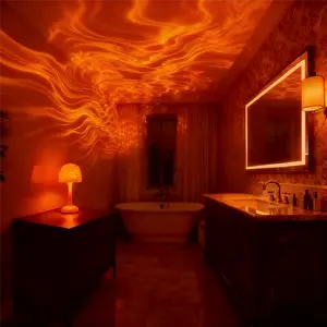 Waterproof Shower Lamp for Inside Shower Rechargeable Bathroom Lamp with Remote & Touch Control Cordless Shower Light with 16 Color Changeable LED Ocean Wave Projector Light for Bathroom Bathtub