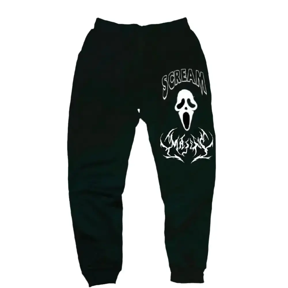 Ghostface Sweatpants, Scream 5 Horror Graphic Joggers, Halloween Scary Movie Pants, Unisex Black Streetwear for Men & Women, Killer Costume Vibe