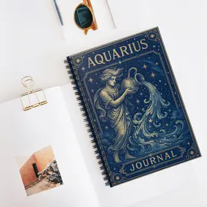 Mystic Zodiac Aquarius Spiral Journal – Celestial Astrology Journal, Astrology Gift, Zodiac Notebook, Journal for Aquarius, Horoscope Supplies