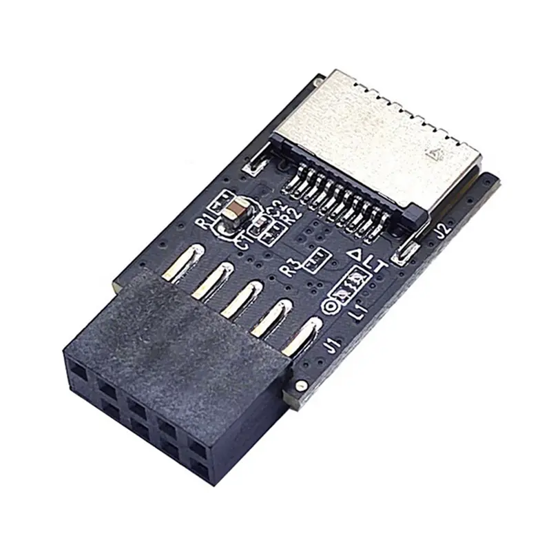 Motherboard Adapter, Vertical Plastic-Metal USB 2.0 9-Pin to Type-E A-Key Converter for Front Panel Type-C, Supports All USB 2.0 Systems, 30mm x 16.6mm, Support Usb2.0 System, 1 X 9Pin To Type-E Adapter