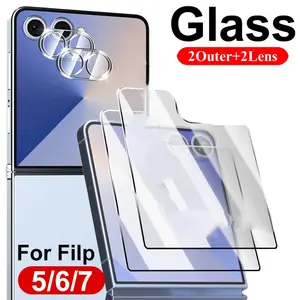 4-In-1 Tempered Glass Protective Screen Protector + Lens Protection Ring for Samsung Galaxy Z Flip 7/6/5, Transparent Film for Galaxy Z Flip Series Accessories
