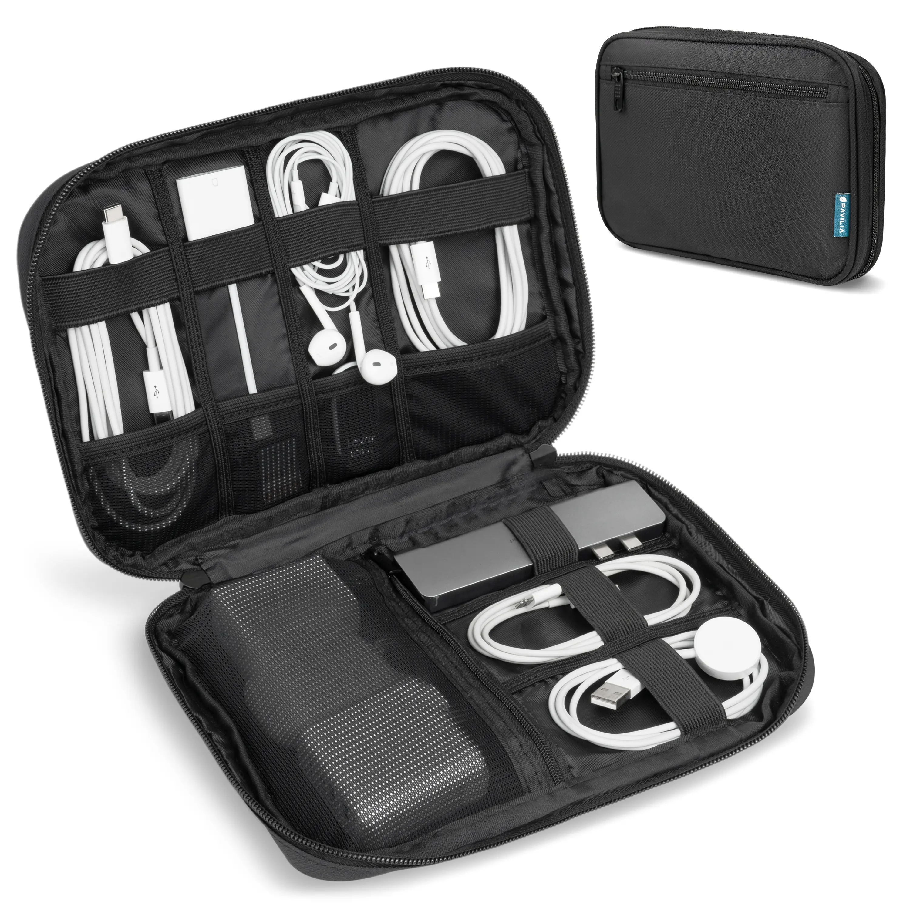 PAVILIA Soft Electronic Organizer Travel Case, Travel Cord Organizer Bag, Small Cable Tech Storage Pouch, Travel Accessories Essentials Must Haves for Mobile Phone, USB, Cord, Charger