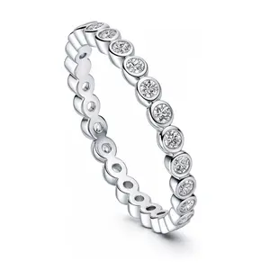 BERRICLE Sterling Silver Bubble Rings Stackable Eternity Band Ring for Women, Bezel Set Round Cut Cubic Zirconia CZ