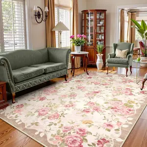 Modern Luxurious Floral Area Rug, Vintage Bohemian Style Bedroom Carpet, Large Non-Slip Rugs for Living Room and Office, Vintage Boho Rug