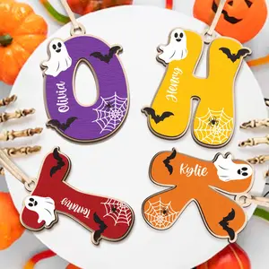 Personalized Initial Name Halloween Basket Tag, Halloween Basket Name Tag, Halloween Name Tag for Kid, Custom Initial Kid Name Halloween Tag