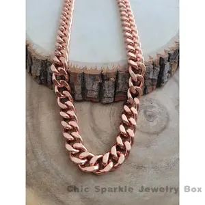 SMPure Copper Cuban Link Necklace Heavy Solid Statement Jewelry Chain 24" Unisex
