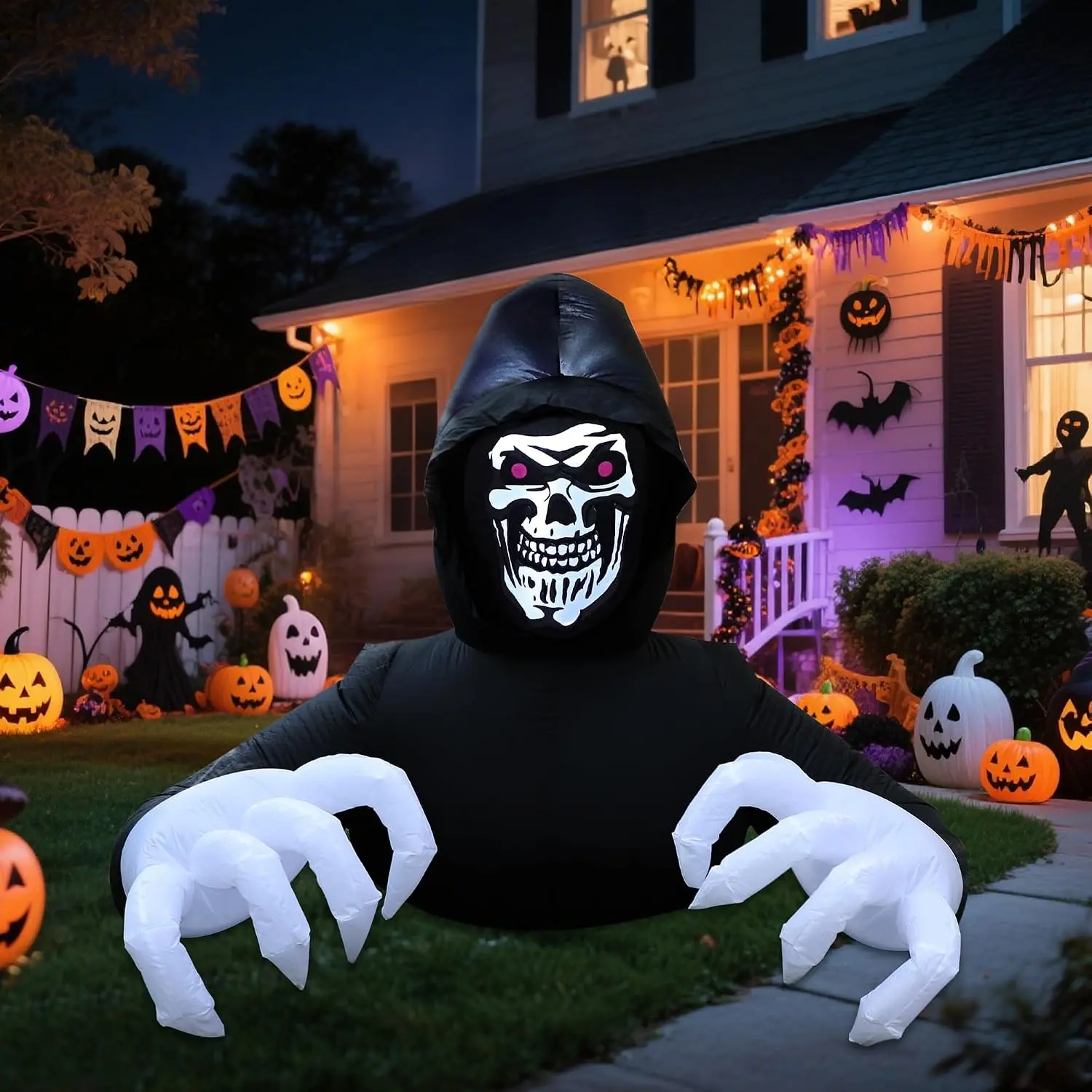 6FT 2026 Grim Reaper Halloween Inflatable Decorations Outdoor – Scary Blow Up Yard Decor with LED Lights, Large Spooky Inflatables for Lawn Porch Haunted House Party Graveyard
