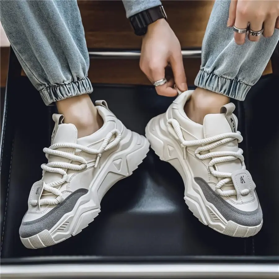 Men's Closed PU Leather Lace-Up Round Toe Ankle Casual Trainers - Autumn Winter PVC Sole Cushioning Sneakers with Cloth Inner, Preppy Dad Shoes for All Day Wear Casual Sport, Thick Sole Softens Landings Athletic Footwear, Athletic Shoes, Synthetic