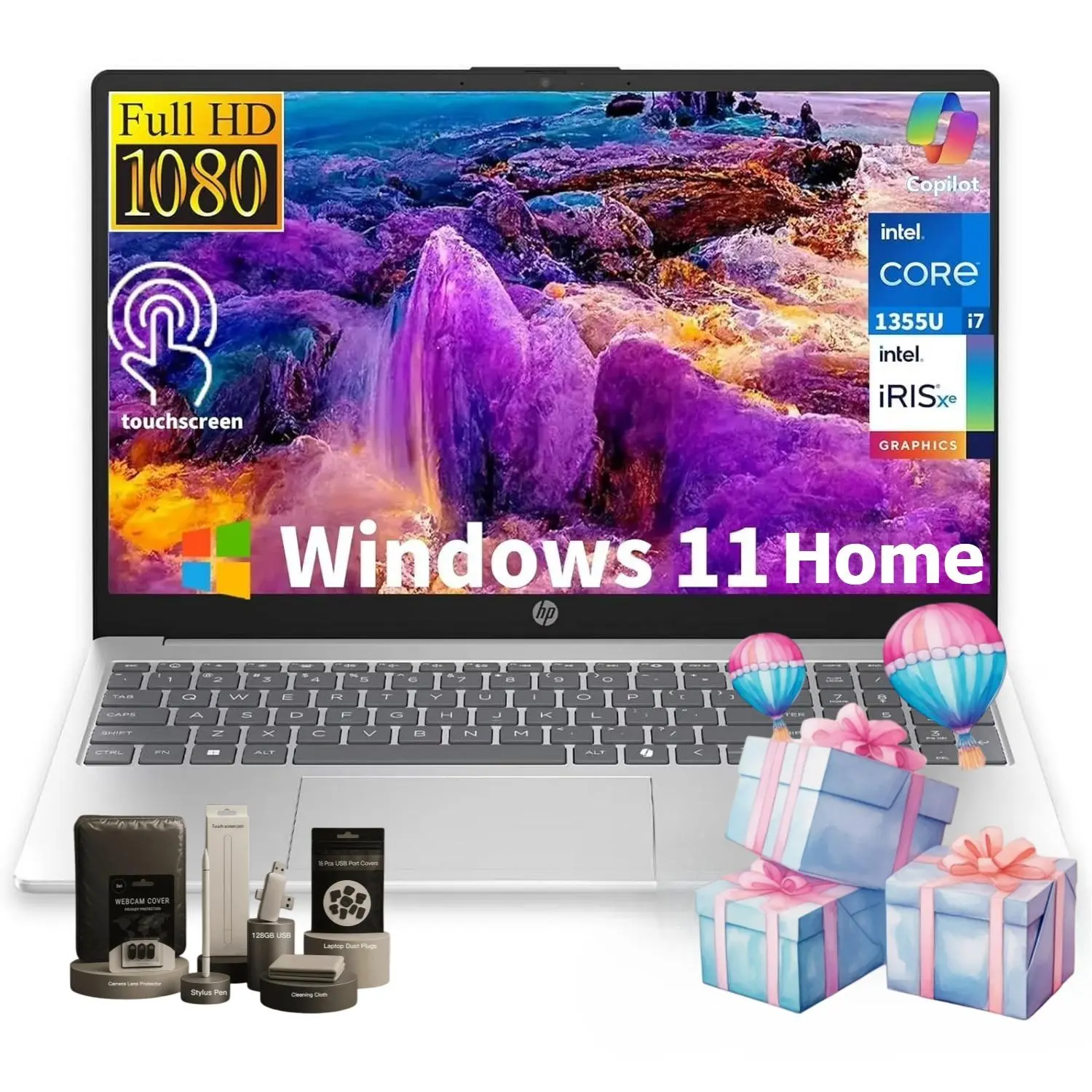 HP 15.6" FHD Touchscreen Business Laptop | Intel Core i7-1355U Up to 5.0GHz | Wi-Fi 6 | HD Webcam | HDMI | Copilot AI | Windows 11 Home | Up to 32GB RAM 512GB SSD | Bundle Accessory Included