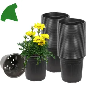 60 Pack 1-Gallon Flexible Plastic Nursery Pots with 10 Plant Labels, Seedling Containers for Vegetables, Succulents, Cuttings and Indoor/Outdoor Plants