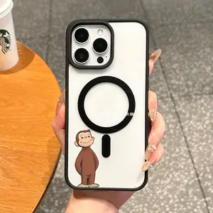 Magnetic Curious George Aesthetic Phone Case for iPhone 11/12/13/14/15/16/17 Pro Max, MagSafe-Ready Tech Accessories, Lightweight Ultra-Thin Shockproof Casing with Anti-Fall Protection, Ideal for Everyday Use, Smartphone, Handheld