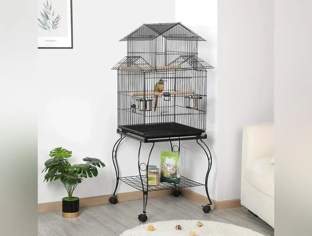Rolling Standing Triple Roof Top Medium Parrot Cage Rolling Standing Triple Roof Top Medium Parrot Cage