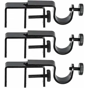 Outside Mounted Blinds Curtain Rod Bracket -- Tool-Free No Drill Installation for 1.3-2 Inch Rectangular Headrails, Black 3-Pack