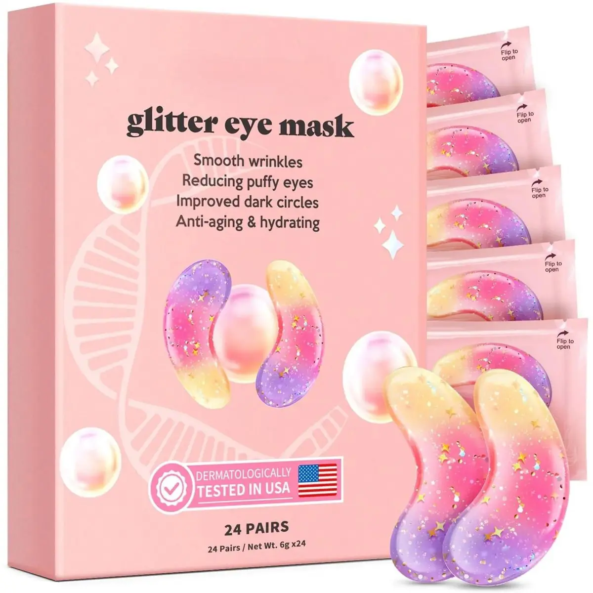 Tri-color Glitter Under Eye Patches | Collagen Gel Pads for Dark Circles Puffy Eyes Wrinkles #UnderEyePatches #EyeCare #CollagenMask #DarkCircles