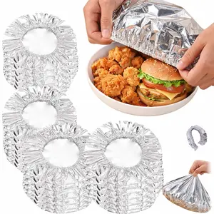 50pcs Aluminum Food Covers with Elastic – Heat-Resistant, Insulated Lids for Bowls, Plates & Containers, Microwave Safe, Keeps Food Fresh, Kitchen & Dining Table Use