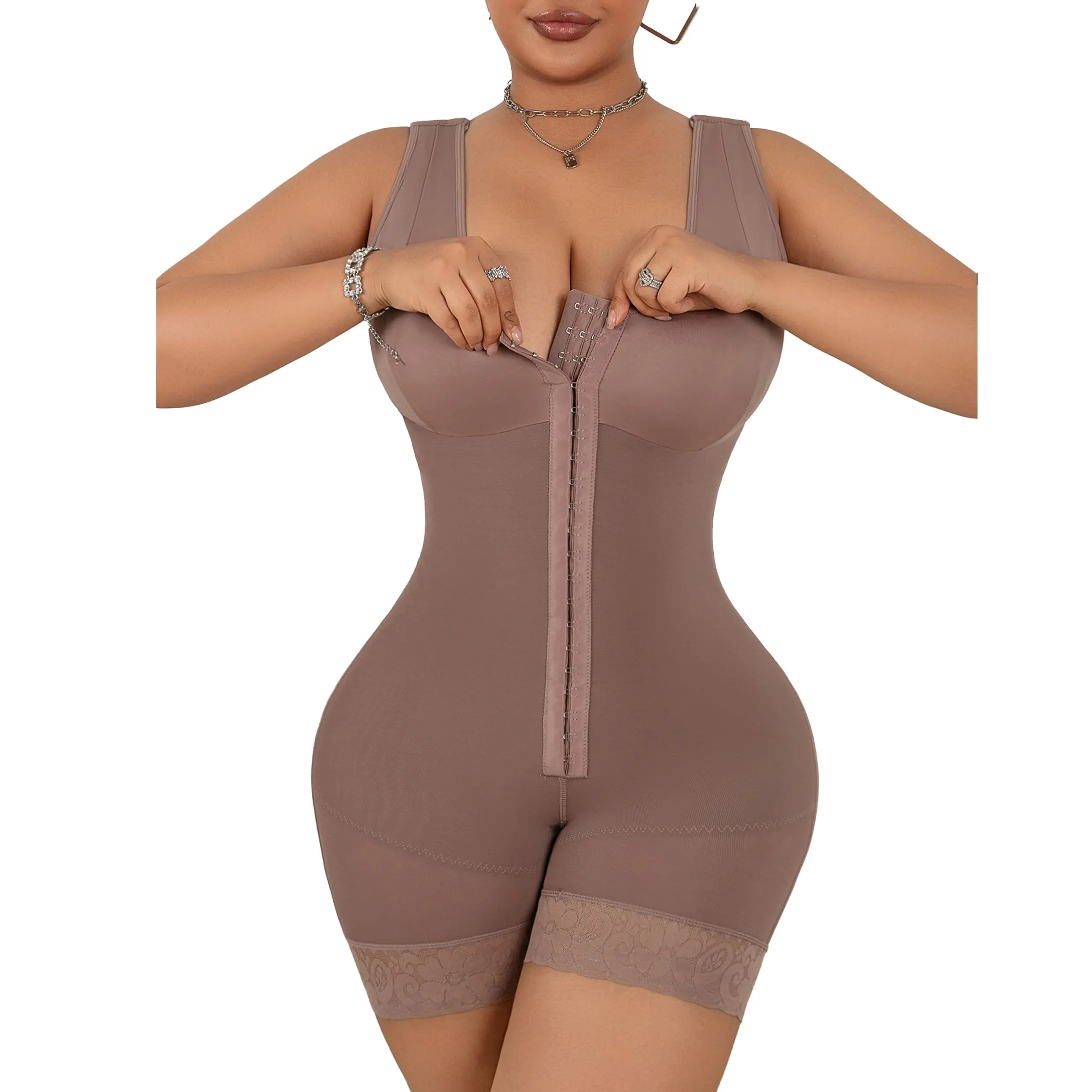 Fajas Colombianas Women's Highwaist Girdle Shapewear Full Body Shaper with Zipper Crotch for Abdominal Belt & Waistband Support in Black Minimalist Vneck Womenswear Compression