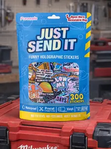 “Just Send It” Hard Hat Stickers (Adult Humor) – 300-Pack Holographic Blue Collar Work Stickers for Helmets, Water Bottles, Laptops, Toolboxes & Cars, Waterproof