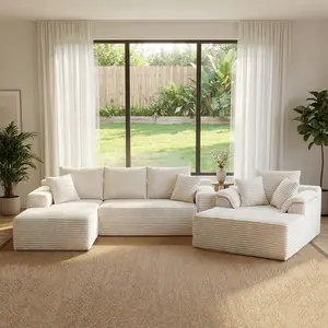 Modular Corduroy Cloud Sofa Set - L-Shaped & Single-Person Pieces, Soft Plush Fabric Indoor Furniture, Multi-Mode for Living Room, Cinema Sofa