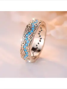 Popular Elegant Inlaid Turquoise Texture Ring Retro Niche Style Delicate Temperament Advanced Sense Jewelry Daily Wear Party Accessory Gift For Women Girls