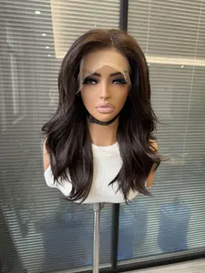 13x6 Lace Front Wig Cut Natural Look, Medium Length Wigs with Bangs, Wavy Hair Style, Glueless Frontal Wig, Lace Closure Wig, All Seasons Wear, No Ca Prop 65 Warning
