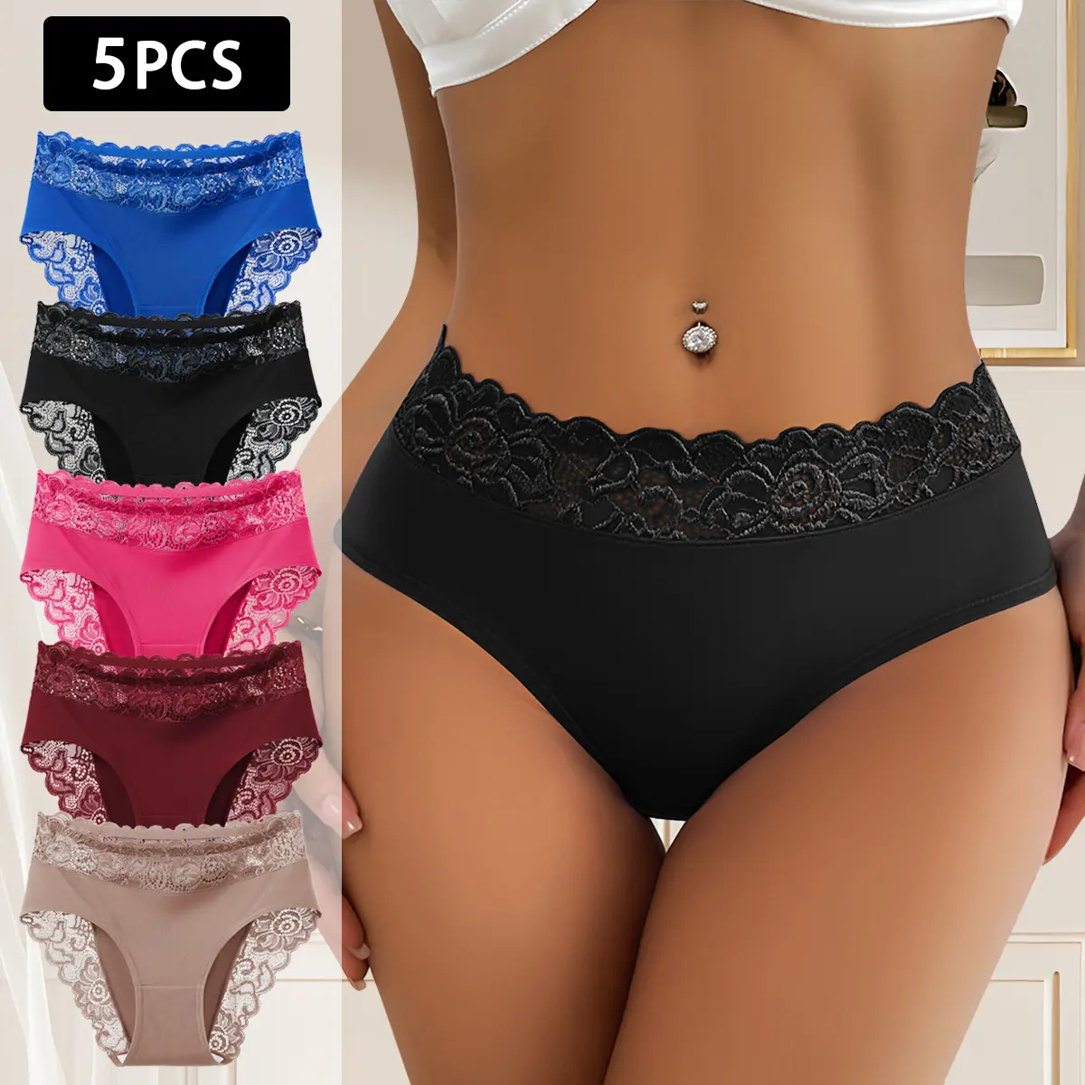 QUASTI 5PCS Multi Color Adult Underwear for Women, Sexy Lace Style, Fashionable & Elegant, High Elasticity Underwear Comfortable & Breathable,Everyday Comfort Wear Back To School Gifts for Girls summerwins